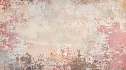 Poster - Pink, beige, and gray hues blend on a weathered wall, creating an abstract design with peeling paint revealing underlying layers