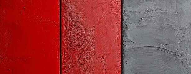Poster - Vibrant red and textured grey surfaces stand side by side, creating a dramatic contrast and offering a striking backdrop for design projects