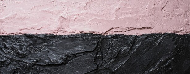Poster - Decorative stucco wall featuring a pink upper section and a black lower section, providing a striking two-tone background with contrasting textures