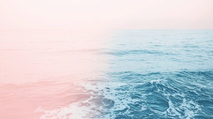 Poster - Soft pink and blue ocean waves create a beautiful contrast in a tranquil seascape, offering a serene and dreamy atmosphere