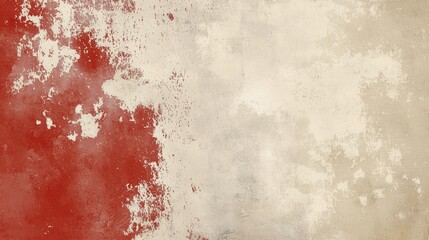 Poster - Red and beige weathered wall background showcasing a textured surface with peeling paint, cracks, and distress, creating a vintage or grunge aesthetic