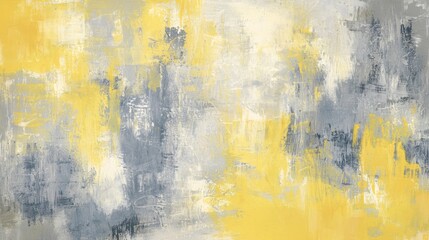 Poster - Brushstrokes of yellow and gray paint create a dynamic and textured abstract painting, blending colors and layers to form an evocative composition