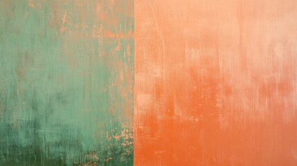 Poster - Green and orange paint on a wall showing signs of age and wear creates a textured, contrasting background ideal for design projects