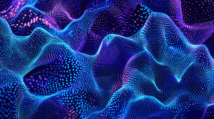 Aufkleber - A closeup of an abstract digital grid pattern with neon blue and purple hues, creating the illusion that it is made from a hexagonal honeycomb structure