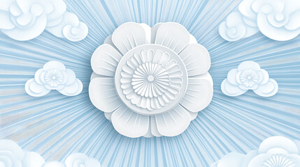 Poster - A white circle with colorful gears and circuit board elements on a light blue background