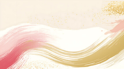 Poster - Japanese style, waves and mountain background with gold foil line art in a blue watercolor style