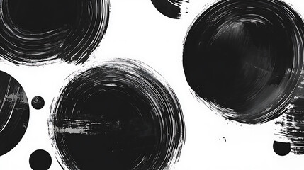 Poster - abstract black ink splashes and circles on a white background with brush strokes