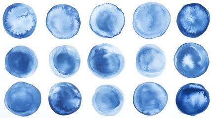 Poster - Abstract blue watercolor brush strokes in the shape of circles on a white background, with a white and light blue color scheme
