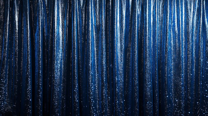 Poster - Blue curtains embellished with sequins create a sparkling, glittery background, perfect for holiday decorations or photo booth drapes
