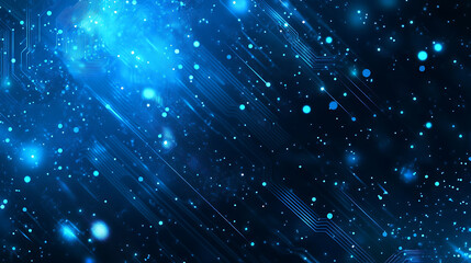 Poster - Abstract blue technology background with a circuit board pattern and dots on a dark blue banner for web design, a digital tech