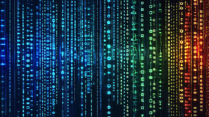 Aufkleber - Abstract data visualization background data flow concept with binary code and stripes in blue green red colors on dark navy blue gradient background