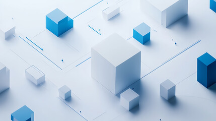 Poster - A white background with blue and gray geometric shapes, representing the digital transformation of construction marketing for web design