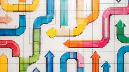 Aufkleber - Abstract colorful arrows in the shape of subway map lines on a white background