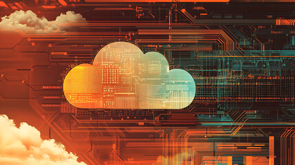 Poster - An artistic representation of a cloud computing concept, featuring a microchip with a cloud symbol, symbolizing advanced data upload and storage technology in the digital age