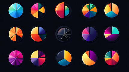 Poster - An icon set depicting a pie chart divided into 29 segments, useful for infographics and data representation
