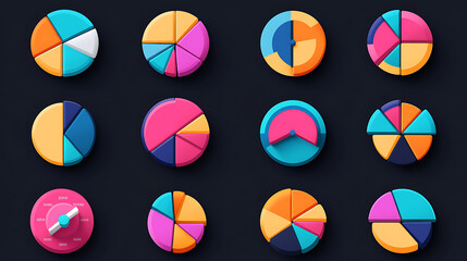 Aufkleber - An icon set depicting a pie chart divided into 29 segments, useful for infographics and data representation