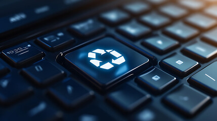 Fototapete - An image depicting the concept of deleting unnecessary digital files and managing electronic waste, featuring a recycle bin icon on a computer keyboard