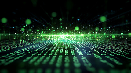 Aufkleber - Crisp green binary code falling down on a black background