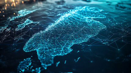 Poster - Abstract digital map of scandinavia northern europe global network connectivity concept illustration