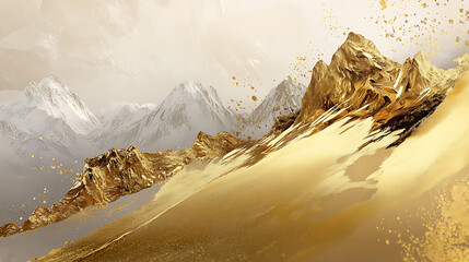 Poster - Abstract luxury gold mountain range landscape modern art wallpaper illustration