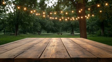 Aufkleber - A wooden table with a blurred background of palm trees and the sea, creating an exotic summer concept