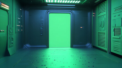 Poster - Animation , sci fi door opening on green screen
