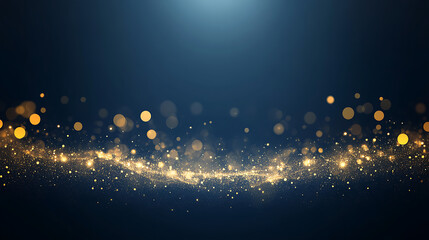 Poster - Abstract dark blue background with shimmering gold particles and bokeh lights