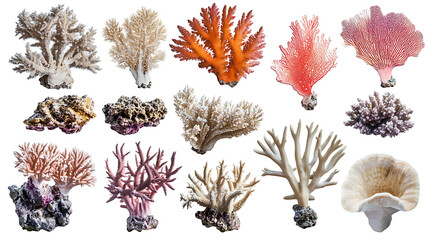 Aufkleber - Diverse collection of coral reefs isolated on white background marine life cutouts