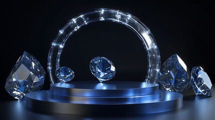 Poster - Elegant diamond podium display luxury jewelry presentation blue crystal stage abstract 3d product rendering