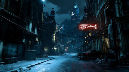 Poster - Futuristic cyberpunk city at night neonlit buildings and streets dark urban landscape digital art