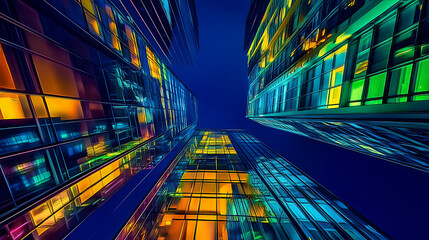 Poster - Futuristic cyberpunk city at night neonlit buildings and streets dark urban landscape digital art