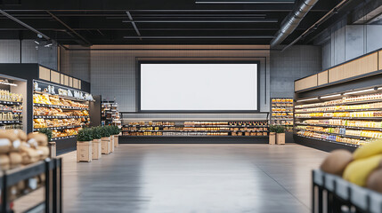 Leinwandbilder - Generic supermarket bakery or grocery store with blank signboard mockup retail branding concept 3d rendering
