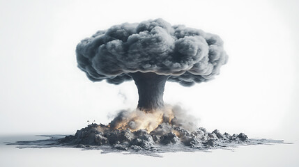 Poster - Massive nuclear explosion with ominous mushroom cloud isolated on white background 3d illustration