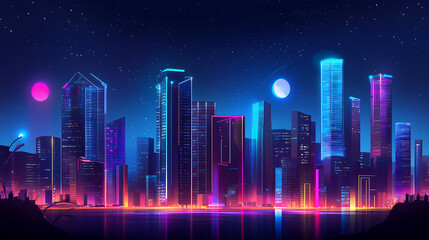 Leinwandbilder - Neon metropolis futuristic night city panorama