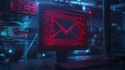 Aufkleber - Ransomware phishing attack email on computer screen cyber security threat concept digital illustration