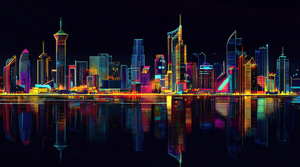 Poster - Neon metropolis futuristic night city panorama