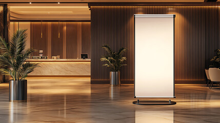 Poster - Rollup poster stand mockup in shopping mall restaurant blank banner display design