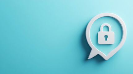Leinwandbilder - Speech bubble with an open padlock icon on a blue background, symbolizing digital security and private messages Web banner with empty space