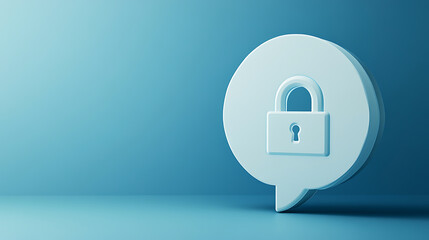 Leinwandbilder - Speech bubble with an open padlock icon on a blue background, symbolizing digital security and private messages Web banner with empty space