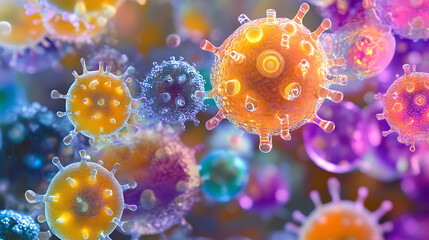 Aufkleber - Vertical animation , Microscopic view of viruses and cells in vivid colors