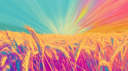 Wall Mural - Wheat field with sun rays background