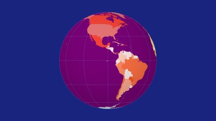 Poster - Rotating globe. Normal sphere view. Fast speed planet rotation. Colored countries style. World map with graticule lines on Deep background. Delightful animation.
