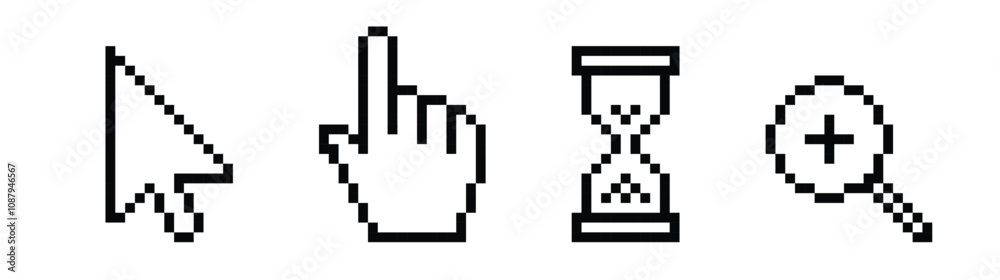 Pixel mouse cursor icon set Clipart image isolated on white background ...