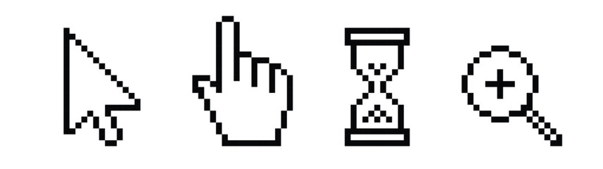 Aufkleber - Pixel mouse cursor icon set Clipart image isolated on white background.