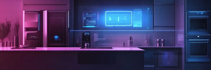 Aufkleber - The kitchen showcases advanced smart appliances integrated into a chic and futuristic design, enhancing functionality and style. Generative AI