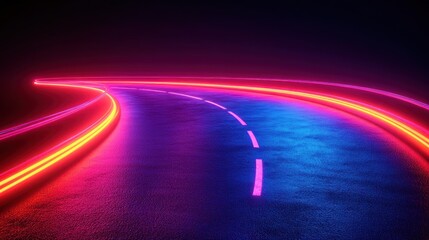 Wall Mural -  Neon Road Curve at Night.