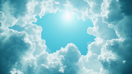 Wall Mural - sun shining through hole in clouds.