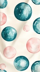 Poster - Charming watercolor Christmas balls in teal and soft pink on a cream background, adding a modern touch to holiday decor,