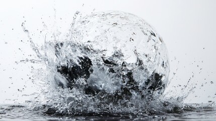 Wall Mural - a water balloon explodes on impact, creating a dramatic splash with water droplets flying in all dir