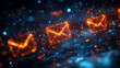© Your Hand Please - Multiple glowing email icons floating in a digital network symbolize fast communication and connection emphasizing efficient information sharing in a modern interconnected digital world